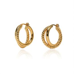 Summer French Niche Design Stud Twist Circle Earrings Women's Golden Double Circle Unique Fashion All-Match Jewellery Gift Accessories