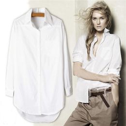 Elegant Long Blouse White Shirt Women Ladies Office 100 cotton Shirts Casual Cotton Blouse Fashion Blusas Femininas LJ200812