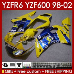 Bodys Kit For YAMAHA YZF R6 R 6 YZF600 600CC 98-02 Bodywork 145No. 48 YZF 600 CC YZF-600 YZFR6 98 99 00 01 02 Frame YZF-R6 1998 1999 2000 2001 2002 Full Fairing blue yellow blk