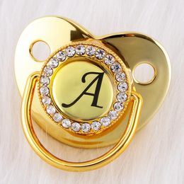 orthodontic silicone pacifier UK - Handmade Bling Baby Pacifier 26 Initial Alphabet Newborn Golden Pacifiers Silicone Orthodontic Nipple Soother