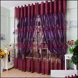 Embroidery Room Floral Tle Window Screening Curtain Drape Scarfs Valances Curtian For Living Bedroom Drop Delivery 2021 Drapes Home Deco E