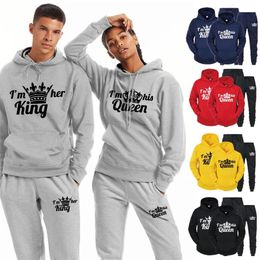 Lover Tracksuit Hoodies Printing QUEEN KING Couple Sweatshirt Plus Size Hooded Clothes Women Two Piece Set 220815