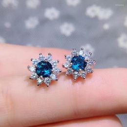 Stud Flower Natural Sky Blue Topaz Gemstone Earrings For Women Fine Jewelry Fashion 925 Sterling Silver EarringsStud