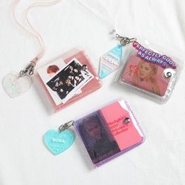 Card Holders Cards Holder Clear Wallet Transparent Purse Glitter PVC Bag Women Neck Lanyard Folding ID Cases Cash Coin PinkCard