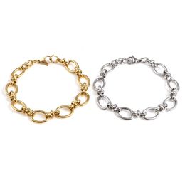 Link Bracelets Chain 1 PC Stainless Steel Multicolor Oval Round Punk Style Bracelet Gold Colour Fashion Jewellery Wholesale 19.5cm Long