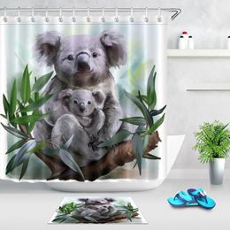 Shower Curtains Koala And Her Baby Curtain Watercolour Painting Animal & Tree Bathroom Waterproof Polyester Fabric For Kids Bathtub Decor