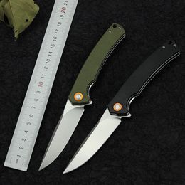 1Pcs R7102 Flipper Folding Knife D2 Stone Wash Drop Point Blade Flax Fibre with Stainless Steel Sheet Handle Ball Bearing Fast Open EDC Folder Knives