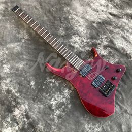 Red Maple Top Headless Electric Guitar,High Quality Pickups 6 Strings Solid Wood Electric Guitarra,Real Photos,In Stock