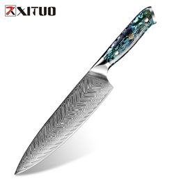 XITUO VG10 Japanese Damascus Steel Chef Knife Kitchen Knives Sharp Professional Cleaver Utitlty Knife Abalone Shell Handle Best