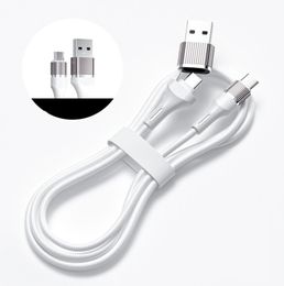 2 in 1 USB A C to C PD 60w Cables for xiaomi huawei mobile type-c braided cable 3ft charging data sync