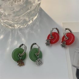 huggies green UK - Unique Green Jade Round Stainless Steel Hoop Earrings For Women Vintage Elegant Earclip Earring Statement Jewelry 476 D3