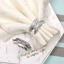 10pcs Creative alloy silver feather napkin buckle new western restaurant napkin ring plating towel buckle hotel table decora T200524