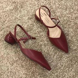 Dress Shoes Retro Designer Chic Wine Red Nude Sandals Women Fashion Elegant Pointed Toe Pumps Ladies Office Leather High Heels Mules Femme