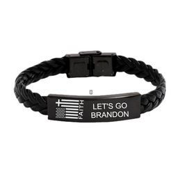 Party Supplies Let's Go Brandon American Flag Faith Stainless Steel Woven Leather FJB Bracelet GCE13680
