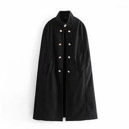 Women's Wool & Blends Fashionable Fall 2022 Oversized Casual Cloak Woolen Coat Jacket For Ladies All Match Solid Color Stand Collar