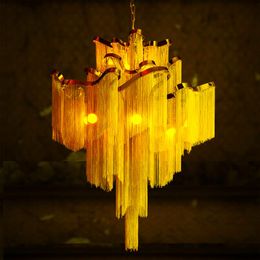 Pendant Lamps Postmodern Light Luxury Designer Living Room Aluminum Chain Lamp Villa Stairwell Creative Personality Tassel ChandelierPendant