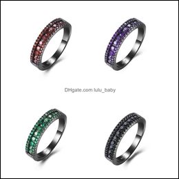 Band Rings Jewellery Fashion Black Gun Plated Colour Red/Purple/Green/Black Zircon Round Shape For Women Party Gift Drop Delivery 2021 Whm