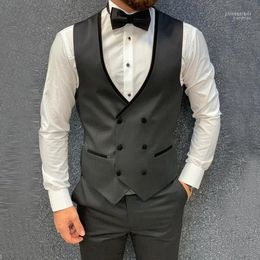 Men's Vests Grey Mens Double-breasted Waistcoat 2022 Fall High Quality Slim Fit Business Male Suit Vest Wedding Groomsman Phin22