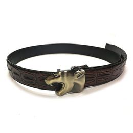 Belts Men Cowhide Leather Belt Crocodile Pattern Pressed First Layer Real 3.4cm Width Auto Metal Buckle BeltBelts