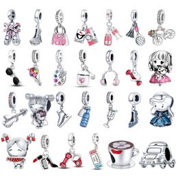 925 Sterling Silver Dangle Charm Plata De Ley 925 Guitar Flower Beads Bead Fit Pandora Charms Bracelet DIY Jewelry Accessories