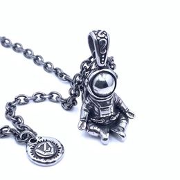 Titanium Steel Niche Design Meditation Spaceman Necklace Men And Women Tide Personality Astronaut Pendant Hip Hop Accessories