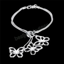 925 Sterling Silver Snake Chain Three Butterfly Bracelet For Women Charm Wedding Engagement Party Jewellery