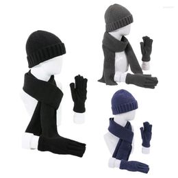 Berets Unisex Winter 3Pcs Beanie Hat Long Scarf Gloves Set Solid Color Knitted Warmer F3MFBerets Wend22
