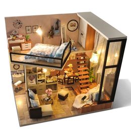 Cutebee DIY DollHouse Kit Wooden Doll Houses Miniature Dollhouse Furniture with LED Toys for Children Christmas Gift TD16 220809