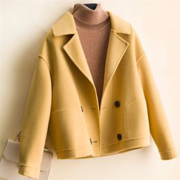 High Quality Short Double sided Wool Jacket Women Autumn Winter Fashion Loose Casual Solid Double Breasted Wool Coat Female LJ201106