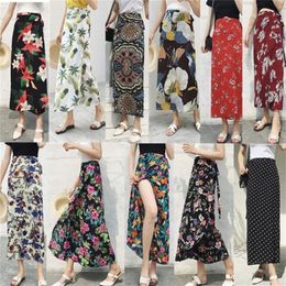 Women Floral Print Chiffon Long Skirt Summer Stylish Midiskirt OnePiece Laceup Wrap Skirt Holiday Suntan Beach Skirts Sexy 220523