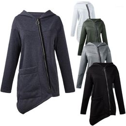 Hooded Diagonal Zipper Irregular Loose Women's Hoodies & Sweatshirts