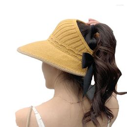 Beanie/Skull Caps Hat Women's Korean Pure Colour Knitted Hollow Summer Outdoor Open Top Sun Bow Wholesale Oliv22