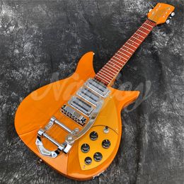 Orange 34 Inches Ricken 325 Electric Guitar,Solid Wood Short Body 6 Strings Travel Guitar,Customize Logo