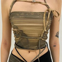 Goth Dark Punk Gothic Camis Grunge Lace Up Off Shoulder Women Crop Tops Hip Hop Bodycon Sleeveless Vintage Print 90s Streetwear 220630