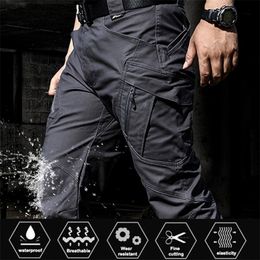 Мужские брюки тактические эластичные наружные брюки военной армии много карманные водонепроницаемые износостойкие повседневные грузы 220826
