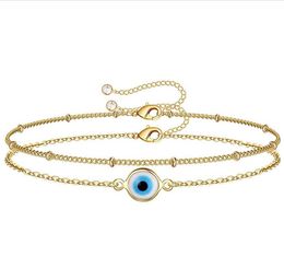 Multi-layer Turkish Blue Evil Eye Charm Link Bracelets for Women Vintage Fatima Hand Chain Bracelet Fashion DIY Jewelry Gift