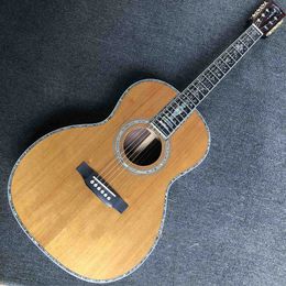 Custom Solid Cedar Top Acoustic Guitar Abalone Ebony Fingerboard Ooo Style Classic Guitar Headstock