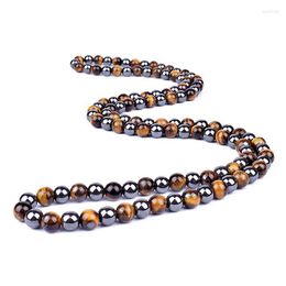 Chains Natural Tiger Eye Stone Necklace Men Fashion Hematite Beaded Necklaces Women For Magnetic Health Protection Handmade JewelryChains Go