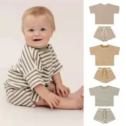 Kids Designer Clothes Boys Summer Striped Clothing Sets Baby Nordic Style Tops Shorts Suits Girls Collar Short Sleeve T-Shirts Pants Outfits