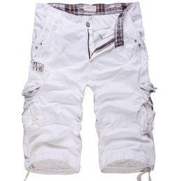 loose large size cargo shorts cotton men's Tactical casual solid color patchwork military white knee length 220325