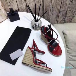 slope heel hemp rope woven sandals Gold Patent inlaid ankle lace up women039s highheeled party skirt