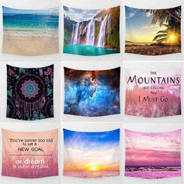 Waterfall Beautiful Mandala Starry Sky Sunset Pink Sea Wall Art Tapestry Rectangular Carpet Wall Decor Home Decor Tapestry J220804