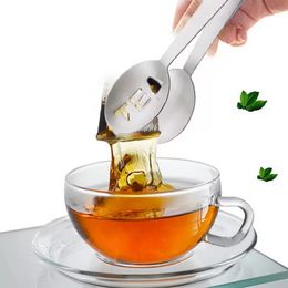 Reusable Stainless Steel Tea Bag Tongs Teabag Squeezer Strainer Holder Grip Metal Spoon Mini Sugar Clip Teas Leaf Strainer