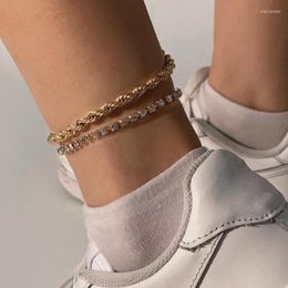 Anklets Listing Metal Twist Chain Anklet Bohemian Style 2022 Fashion Rhinestone Beach Foot Jewellery Lady Party Gift Marc22