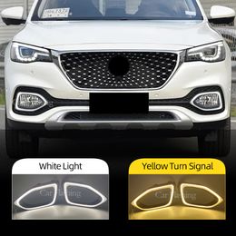 2PCS Car DRL For MG HS 2018 2019 2020 Daytime Running Lights 12V LED Daylight Fog lamp with flowing Yellow turn signal