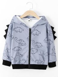 Toddler Boys Dinosaur Print 3D Design Hooded Jacket SHE