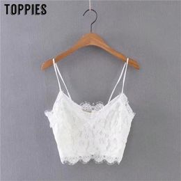 Toppies Women Mint Green Solid Colour Lace Crop Tops V-neck Sexy Strap Bra Camis 210401
