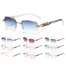 Sunglasses Fashion Brand Designer Retro Rectangle Rimless Tinted UV Protection Sun Glasses Marble Grain Metal For Men WomenSunglasses