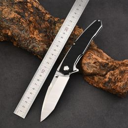 1Pcs R7204 Flipper Folding Knife D2 Satin Tanto Point Blade G10 with Stainless Steel Sheet Handle Ball Bearing EDC Pocket Folder knives