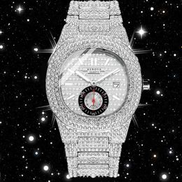 Wristwatches Quartz Wrist Watch For Man Fashion Waterproof Hip Hop Watches Men Silver Mens Iced Out Diamond Luxury Reloj XFCS